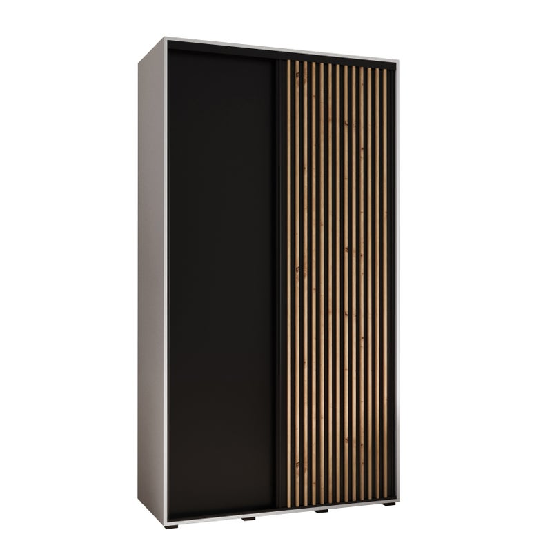 Szafa przesuwna wysoka Lanko 1 140 x 60 x 235,2 cm biały + czarny + lamele artisan - Abiks Meble