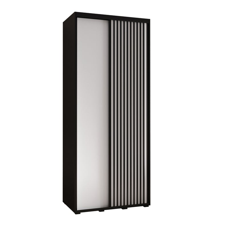 Szafa przesuwna wysoka Lanko 1 100 x 45 x 235,2 cm czarny + biały + lamele czarny - Abiks Meble