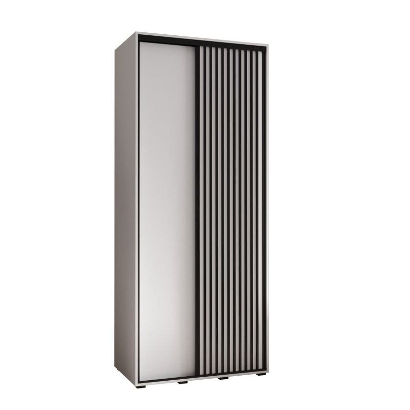 Szafa przesuwna wysoka Lanko 1 100 x 60 x 235,2 cm biały + biały + lamele czarny - Abiks Meble
