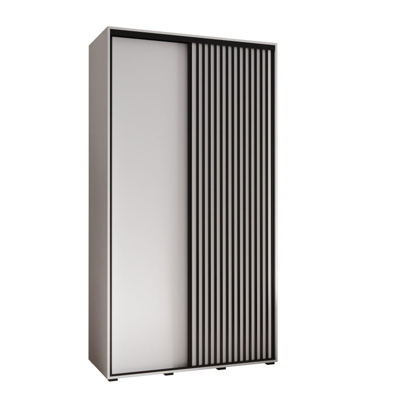 Szafa przesuwna wysoka Lanko 1 130 x 45 x 235,2 cm biały + biały + lamele czarny - Abiks Meble