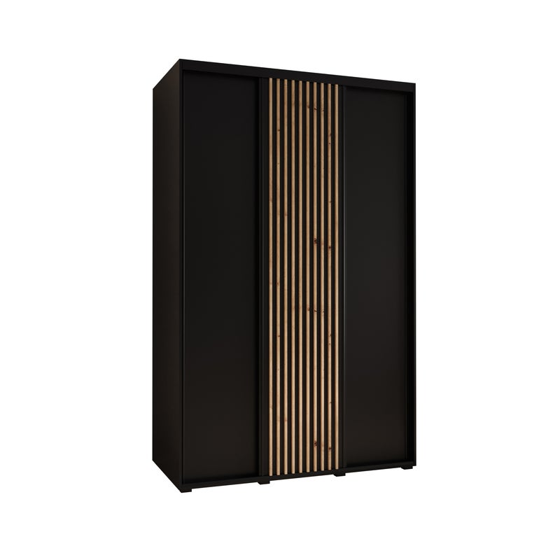 Szafa przesuwna wysoka Lanko 1 160 x 60 x 235,2 cm czarny + czarny + lamele artisan - Abiks Meble