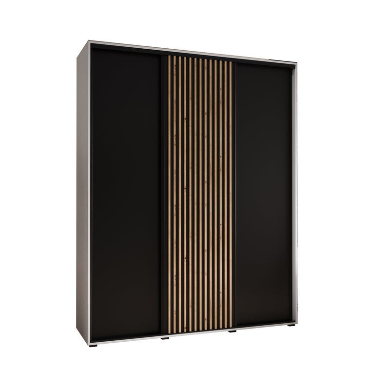 Szafa przesuwna wysoka Lanko 1 190 x 45 x 235,2 cm biały + czarny + lamele artisan - Abiks Meble