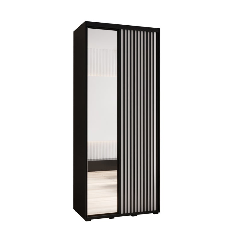 Szafa przesuwna z lustrem wysoka Lanko 2 110 x 60 x 235,2 cm czarny + biały + lamele czarny - Abiks Meble