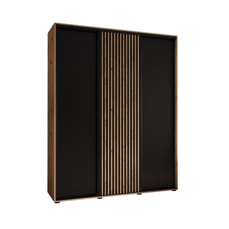Szafa przesuwna wysoka Lanko 1 200 x 60 x 235,2 cm artisan + czarny + lamele artisan - Abiks Meble