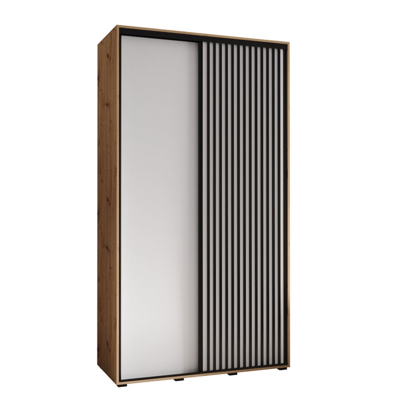 Szafa przesuwna wysoka Lanko 1 140 x 45 x 235,2 cm artisan + biały + lamele czarny - Abiks Meble