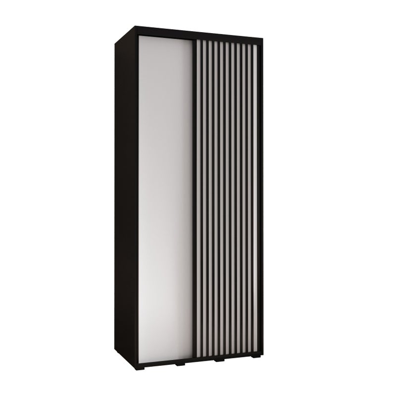 Szafa przesuwna wysoka Lanko 1 100 x 60 x 235,2 cm czarny + biały + lamele czarny - Abiks Meble