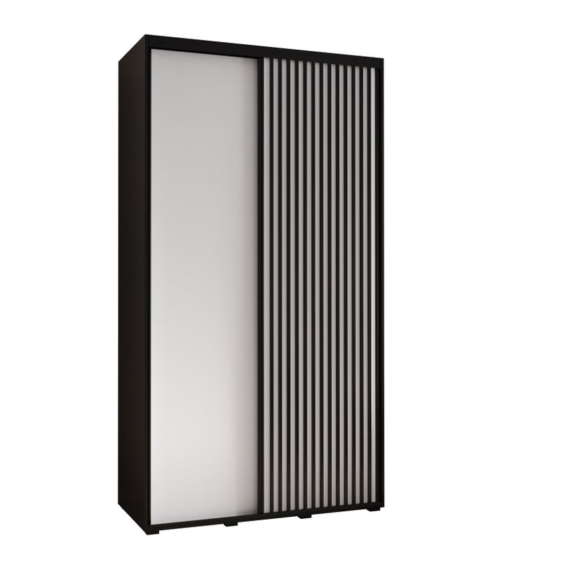 Szafa przesuwna wysoka Lanko 1 140 x 60 x 235,2 cm czarny + biały + lamele czarny - Abiks Meble