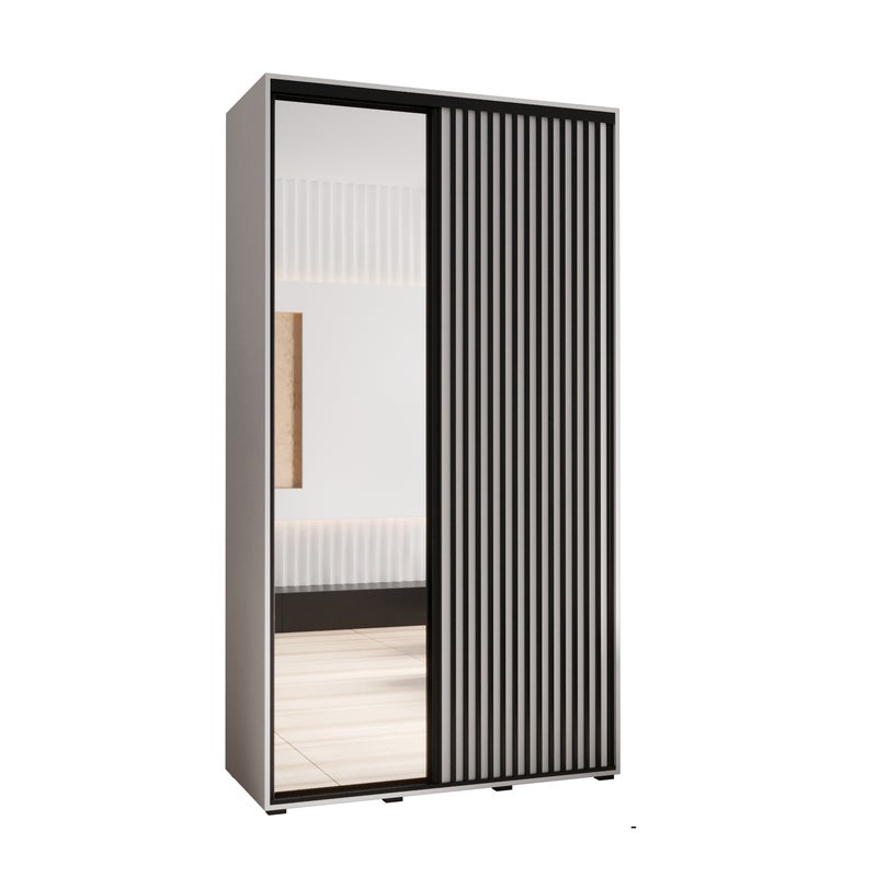 Szafa przesuwna z lustrem wysoka Lanko 2 140 x 45 x 235,2 cm biały + biały + lamele czarny - Abiks Meble