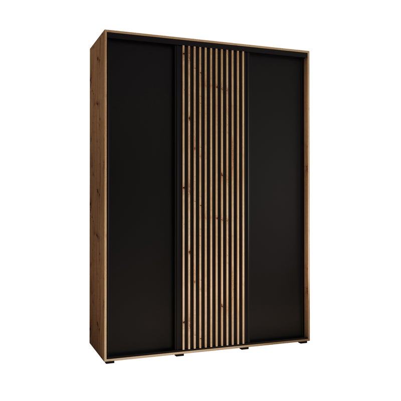 Szafa przesuwna wysoka Lanko 1 180 x 60 x 235,2 cm artisan + czarny + lamele artisan - Abiks Meble