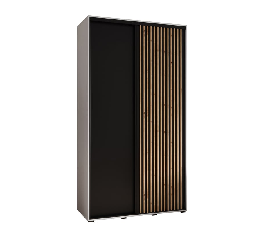 Szafa przesuwna wysoka Lanko 1 130 x 45 x 235,2 cm biały + czarny + lamele artisan - Abiks Meble