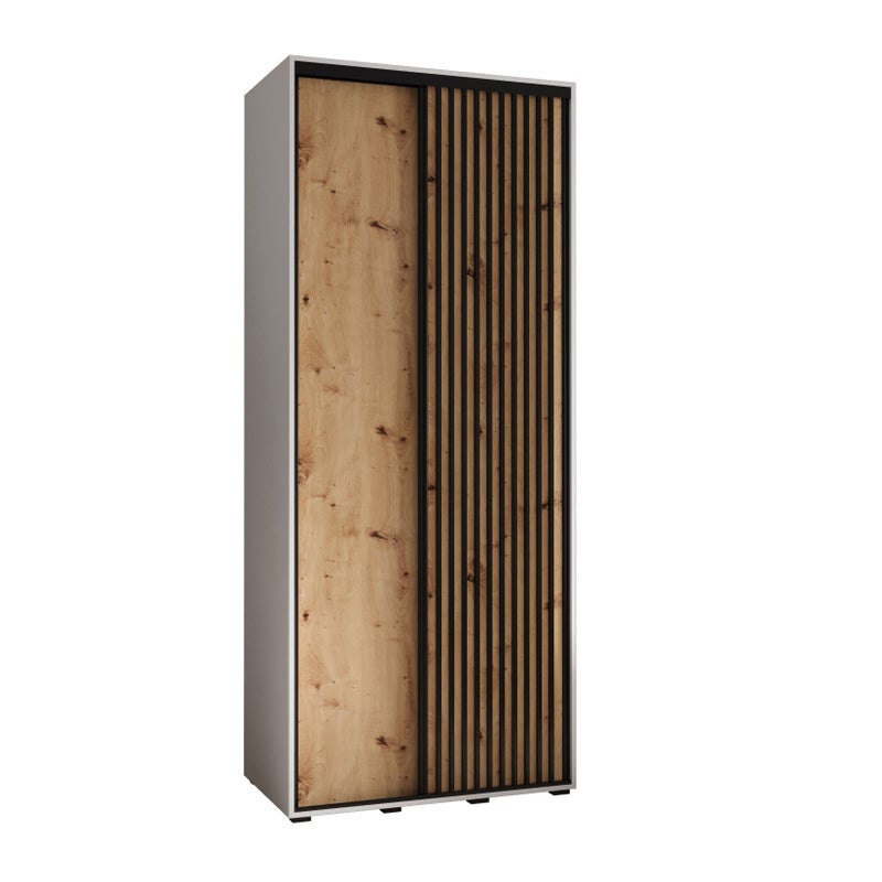 Szafa przesuwna wysoka Lanko 1 120 x 60 x 235,2 cm biały + artisan + lamele czarny - Abiks Meble