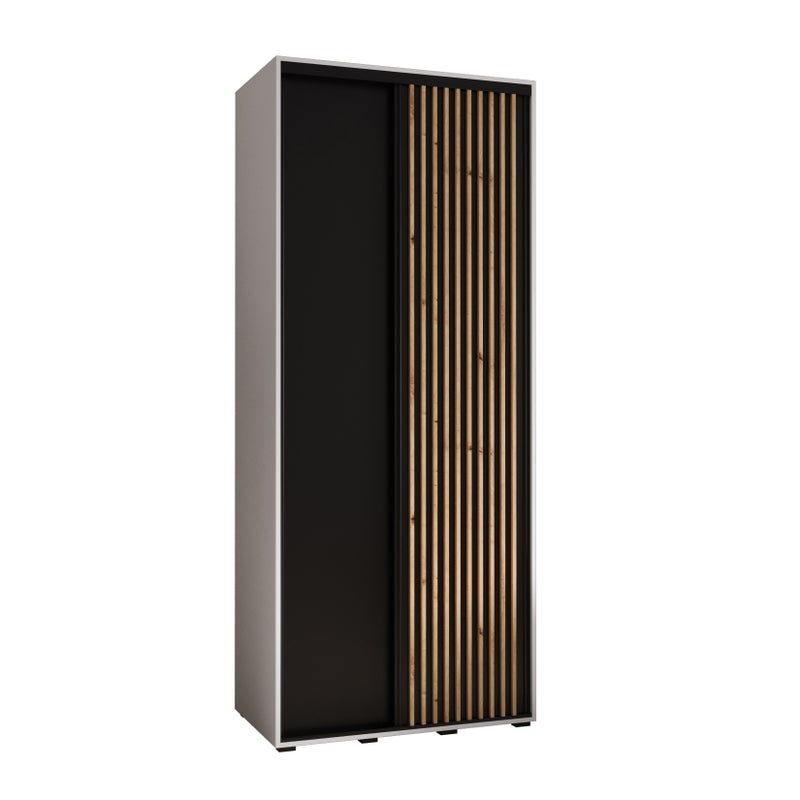 Szafa przesuwna wysoka Lanko 1 100 x 60 x 235,2 cm biały + czarny + lamele artisan - Abiks Meble