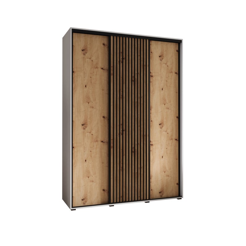 Szafa przesuwna wysoka Lanko 1 180 x 60 x 235,2 cm biały + artisan + lamele czarny - Abiks Meble