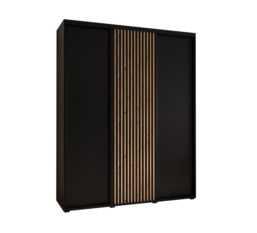 Szafa przesuwna wysoka Lanko 1 190 x 60 x 235,2 cm czarny + czarny + lamele artisan - Abiks Meble