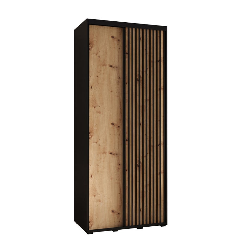 Szafa przesuwna wysoka Lanko 1 100 x 60 x 235,2 cm czarny + artisan + lamele czarny - Abiks Meble