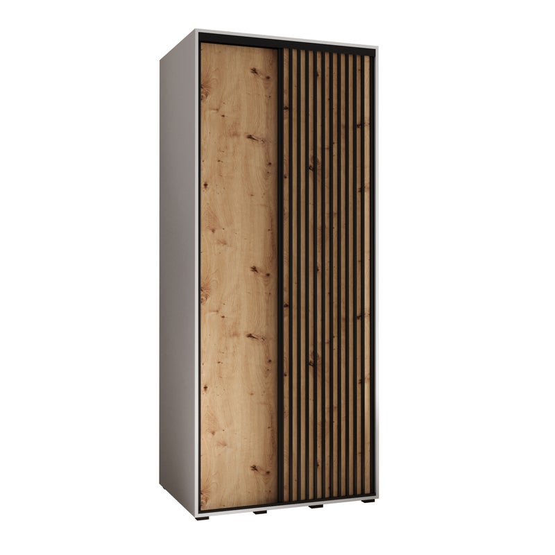 Szafa przesuwna wysoka Lanko 1 100 x 60 x 235,2 cm biały + artisan + lamele czarny - Abiks Meble