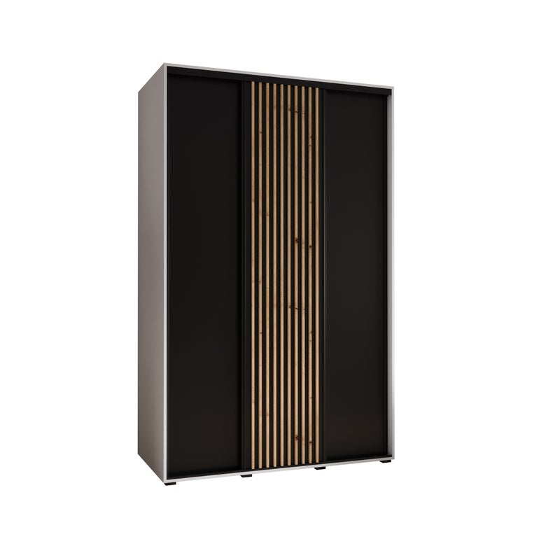 Szafa przesuwna wysoka Lanko 1 150 x 60 x 235,2 cm biały + czarny + lamele artisan - Abiks Meble