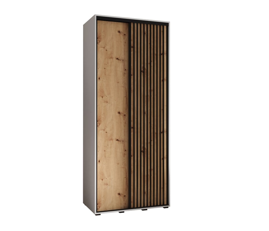 Szafa przesuwna wysoka Lanko 1 110 x 60 x 235,2 cm biały + artisan + lamele czarny - Abiks Meble
