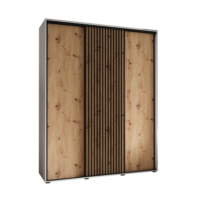 Szafa przesuwna wysoka Lanko 1 200 x 60 x 235,2 cm biały + artisan + lamele czarny - Abiks Meble