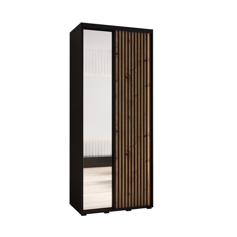 Szafa przesuwna z lustrem wysoka Lanko 2 100 x 60 x 235,2 cm czarny + artisan + lamele czarny - Abiks Meble