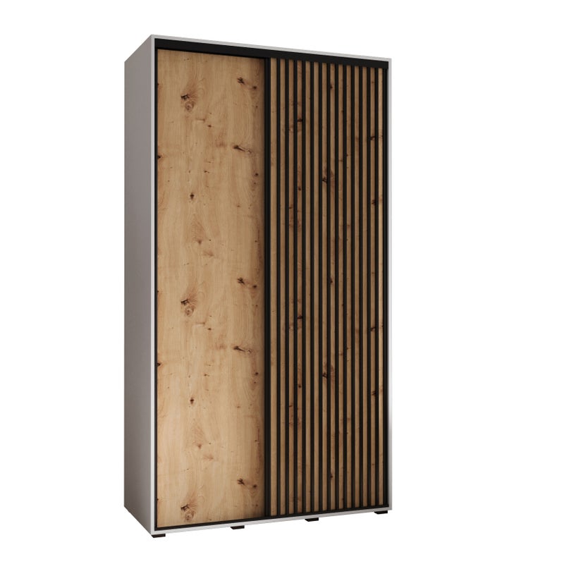 Szafa przesuwna wysoka Lanko 1 140 x 45 x 235,2 cm biały + artisan + lamele czarny - Abiks Meble