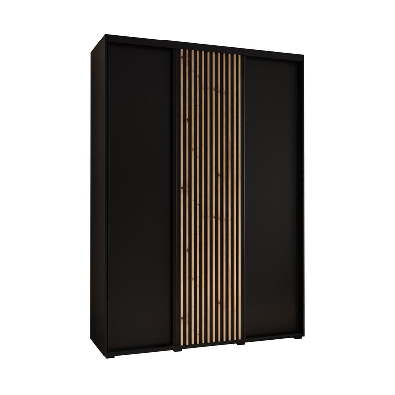 Szafa przesuwna wysoka Lanko 1 170 x 60 x 235,2 cm czarny + czarny + lamele artisan - Abiks Meble