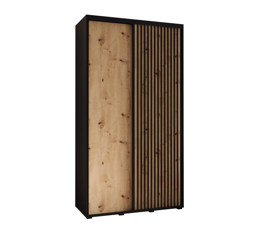 Szafa przesuwna wysoka Lanko 1 130 x 60 x 235,2 cm czarny + artisan + lamele czarny - Abiks Meble