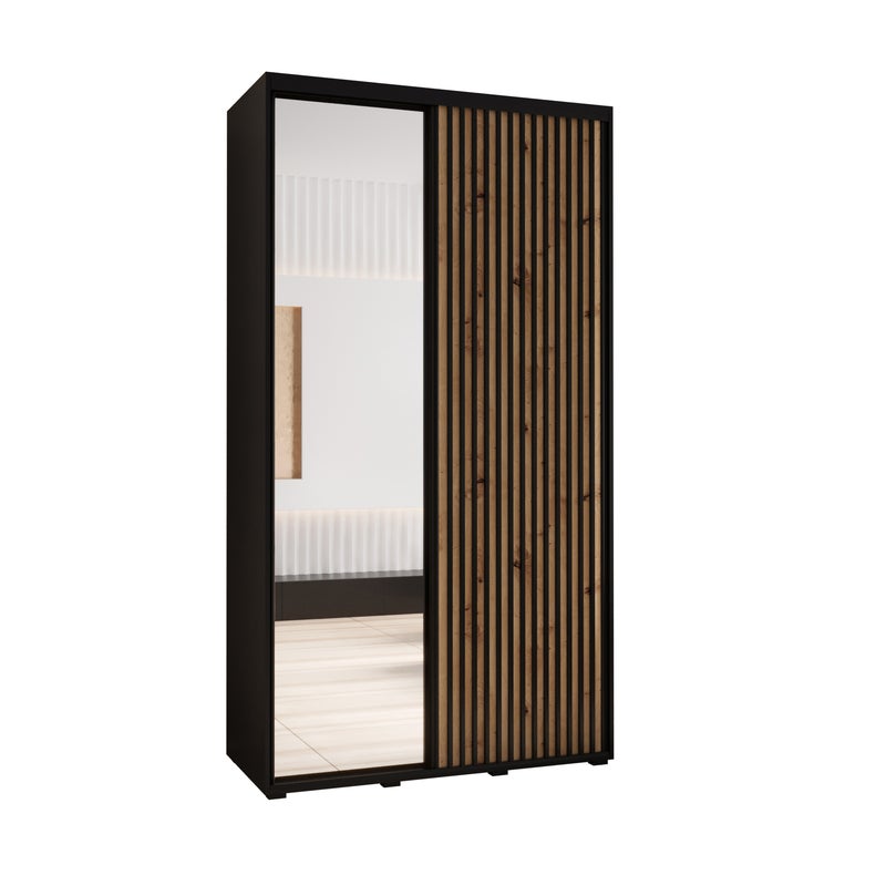 Szafa przesuwna z lustrem wysoka Lanko 2 130 x 45 x 235,2 cm czarny + artisan + lamele czarny - Abiks Meble