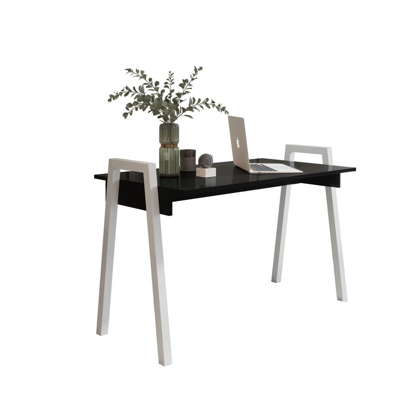 BETTSO Biurko FRAME - Styl Loft z Czarnym Blatem i Białymi Nogami, Wymiary 120x68 cm