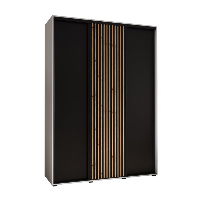 Szafa przesuwna wysoka Lanko 1 170 x 60 x 235,2 cm biały + czarny + lamele artisan - Abiks Meble