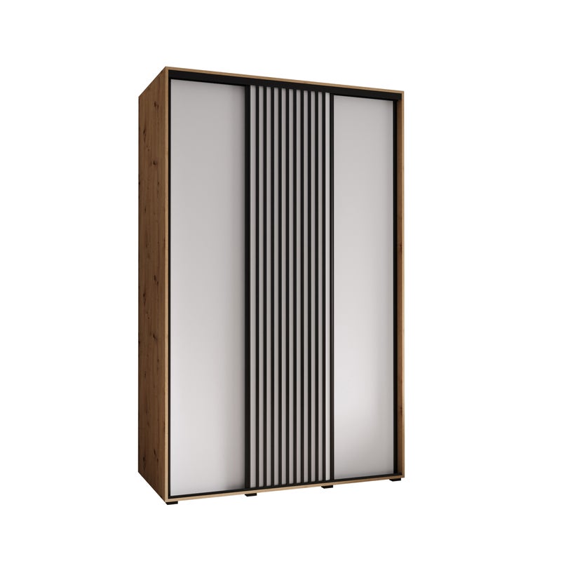 Szafa przesuwna wysoka Lanko 1 160 x 45 x 235,2 cm artisan + biały + lamele czarny - Abiks Meble