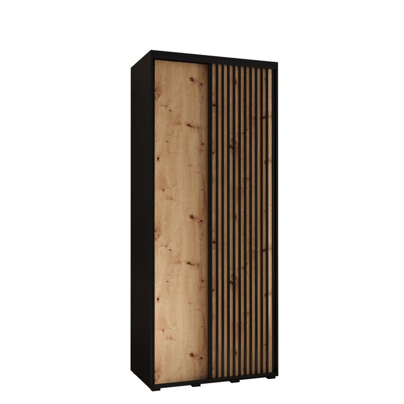 Szafa przesuwna wysoka Lanko 1 110 x 60 x 235,2 cm czarny + artisan + lamele czarny - Abiks Meble
