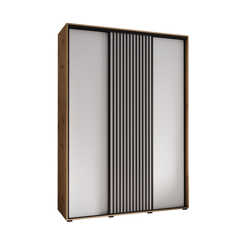 Szafa przesuwna wysoka Lanko 1 180 x 45 x 235,2 cm artisan + biały + lamele czarny - Abiks Meble