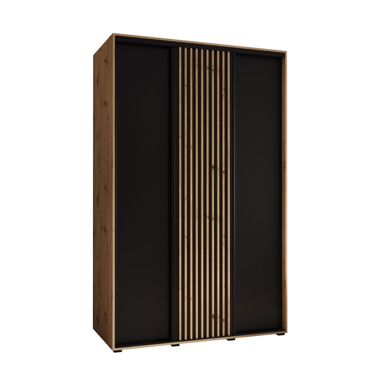 Szafa przesuwna wysoka Lanko 1 150 x 60 x 235,2 cm artisan + czarny + lamele artisan - Abiks Meble