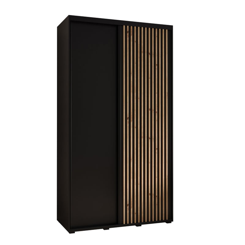 Szafa przesuwna wysoka Lanko 1 140 x 45 x 235,2 cm czarny + czarny + lamele artisan - Abiks Meble