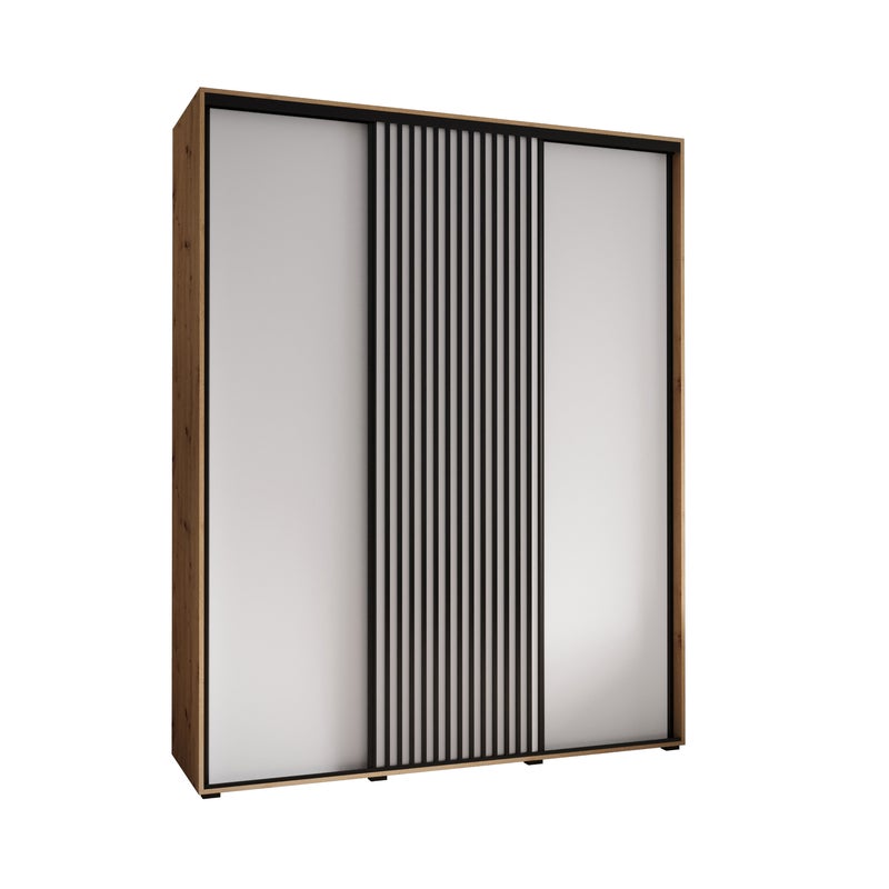Szafa przesuwna wysoka Lanko 1 200 x 45 x 235,2 cm artisan + biały + lamele czarny - Abiks Meble