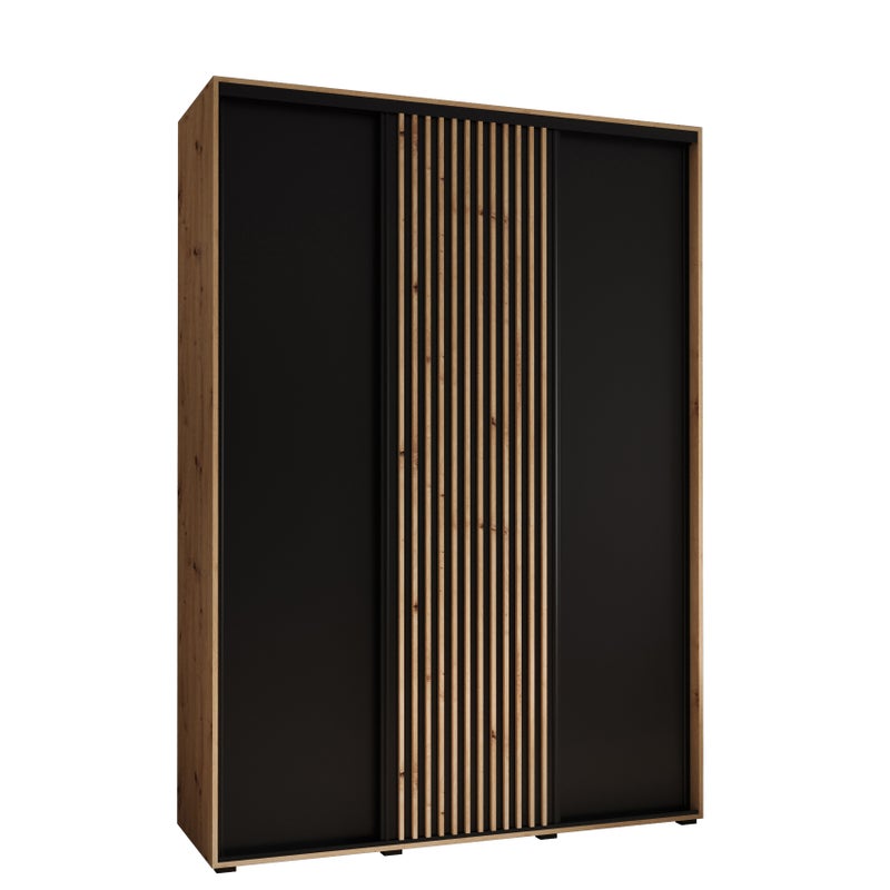 Szafa przesuwna wysoka Lanko 1 180 x 45 x 235,2 cm artisan + czarny + lamele artisan - Abiks Meble