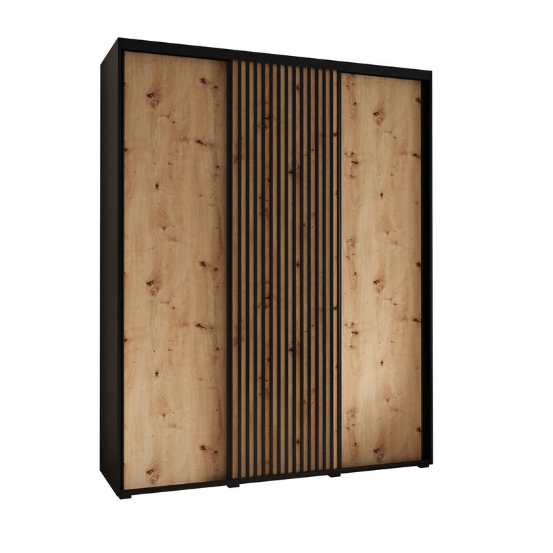 Szafa przesuwna wysoka Lanko 1 200 x 60 x 235,2 cm czarny + artisan + lamele czarny - Abiks Meble