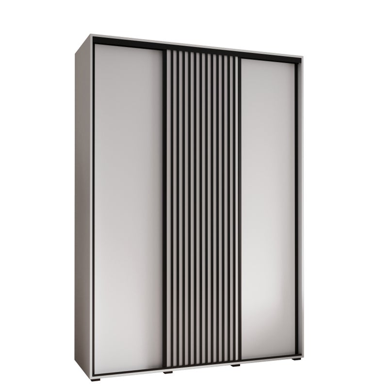 Szafa przesuwna wysoka Lanko 1 170 x 60 x 235,2 cm biały + biały + lamele czarny - Abiks Meble