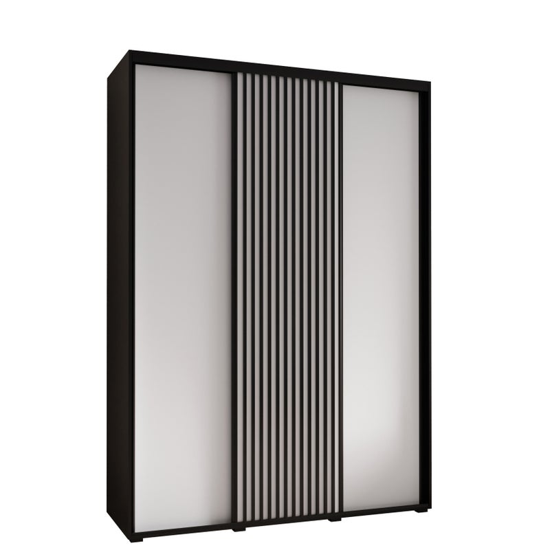 Szafa przesuwna wysoka Lanko 1 180 x 45 x 235,2 cm czarny + biały + lamele czarny - Abiks Meble