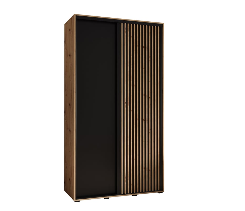 Szafa przesuwna wysoka Lanko 1 130 x 45 x 235,2 cm artisan + czarny + lamele artisan - Abiks Meble