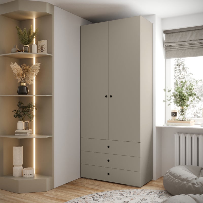 Szafa uchylna z szufladami ubraniowa Inova 2 2D3SZ kaszmir + u. czarny Abiks Meble