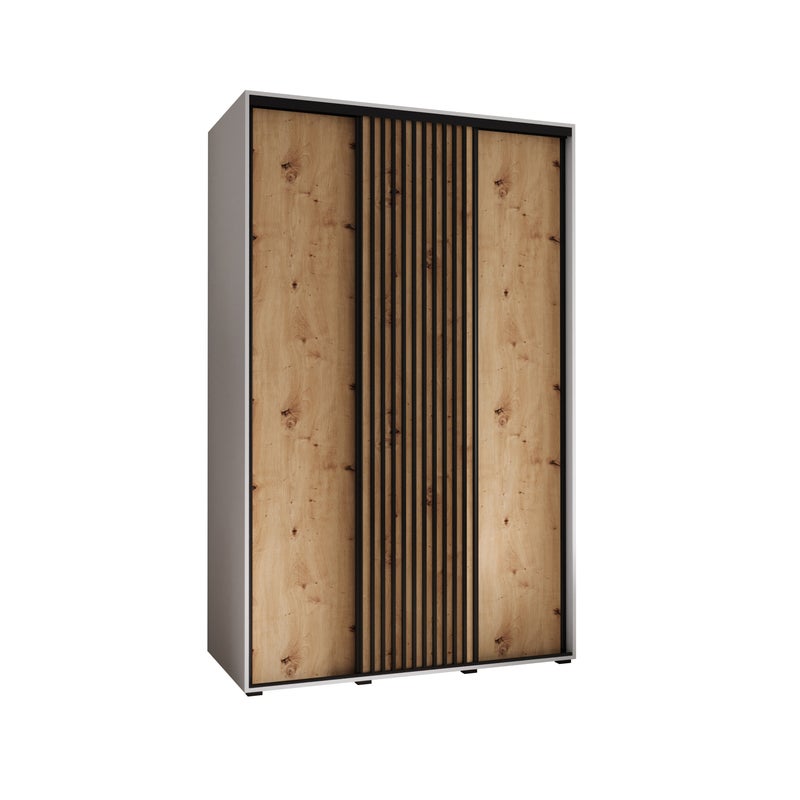 Szafa przesuwna wysoka Lanko 1 160 x 60 x 235,2 cm biały + artisan + lamele czarny - Abiks Meble