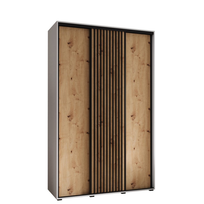 Szafa przesuwna wysoka Lanko 1 150 x 60 x 235,2 cm biały + artisan + lamele czarny - Abiks Meble