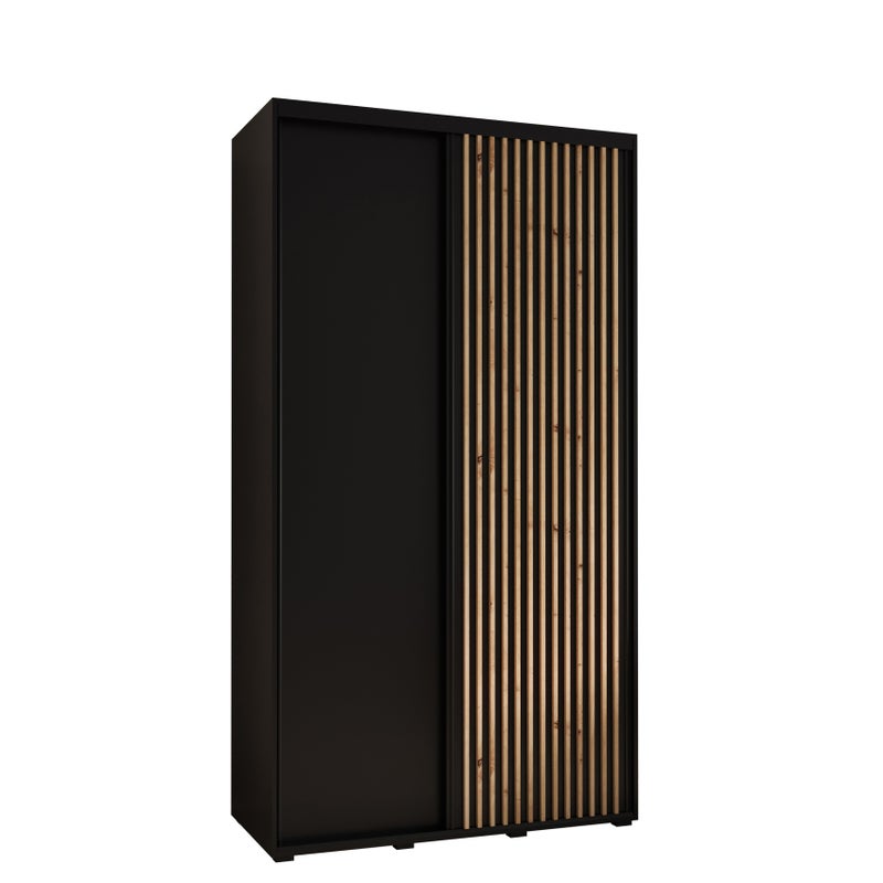 Szafa przesuwna wysoka Lanko 1 130 x 60 x 235,2 cm czarny + czarny + lamele artisan - Abiks Meble