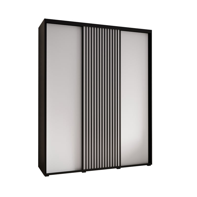 Szafa przesuwna wysoka Lanko 1 200 x 45 x 235,2 cm czarny + biały + lamele czarny - Abiks Meble