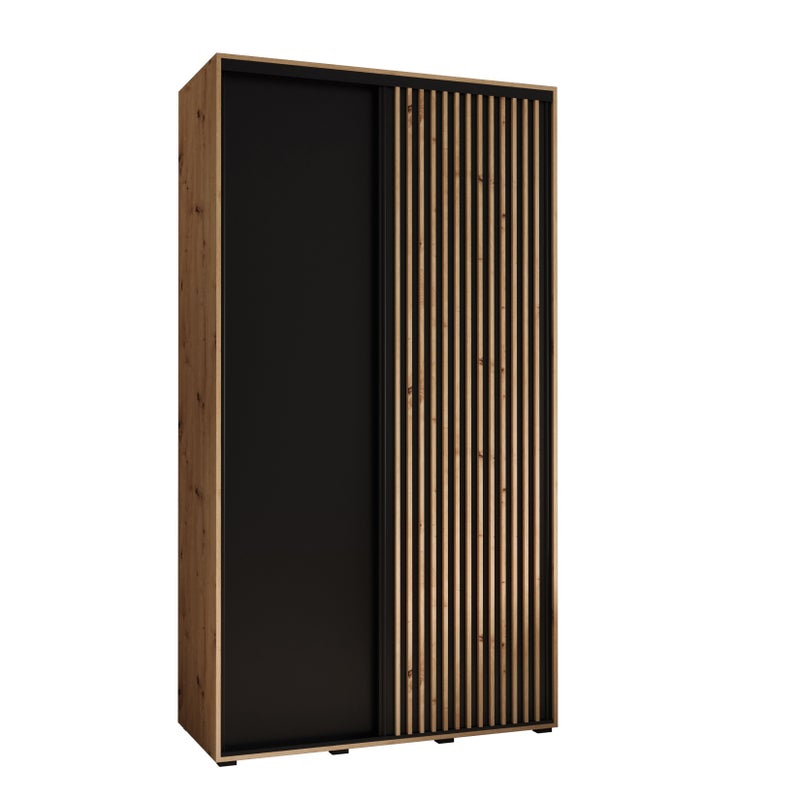 Szafa przesuwna wysoka Lanko 1 130 x 60 x 235,2 cm artisan + czarny + lamele artisan - Abiks Meble
