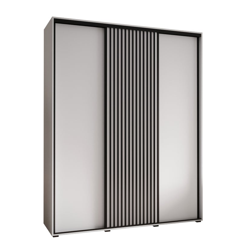 Szafa przesuwna wysoka Lanko 1 200 x 45 x 235,2 cm biały + biały + lamele czarny - Abiks Meble