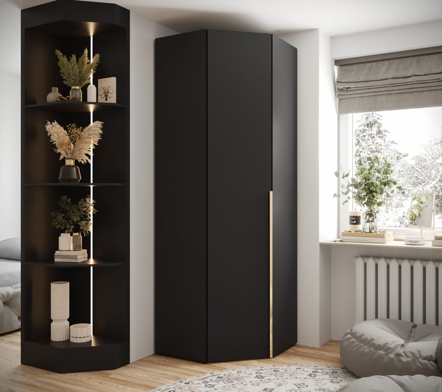 Szafa narożna uchylna ubraniowa Inova 1 czarny + u. złoty Abiks Meble