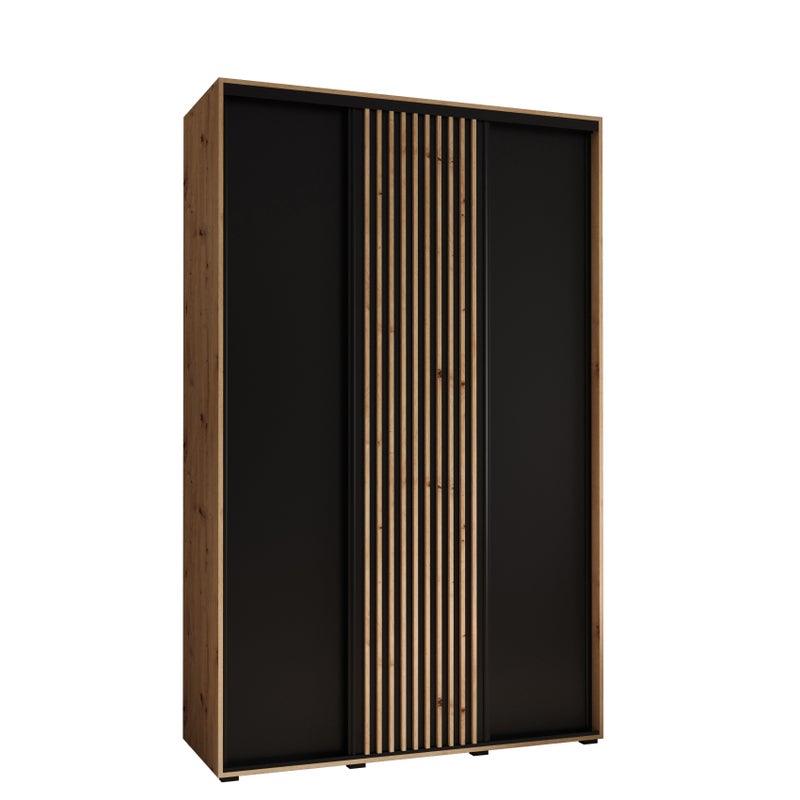 Szafa przesuwna wysoka Lanko 1 160 x 60 x 235,2 cm artisan + czarny + lamele artisan - Abiks Meble